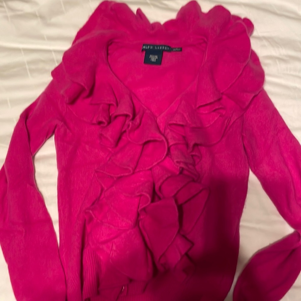 Ralph Lauren pink cashmere cardigan with frill detail, size M